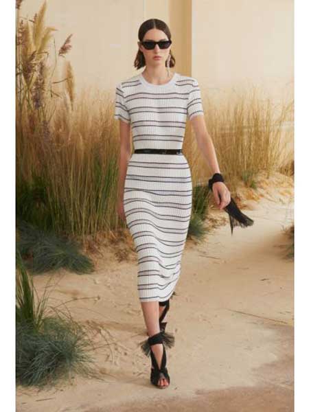 Markus Lupfer女装品牌2019春夏新款时尚长款气质优雅时尚条纹连衣裙