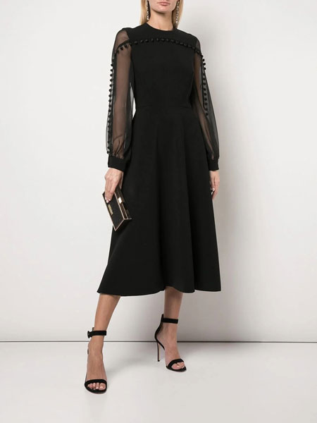 Christian Siriano克里斯蒂安·西里亚诺女装品牌2019春夏新款气质优雅名媛派对黑色小礼服