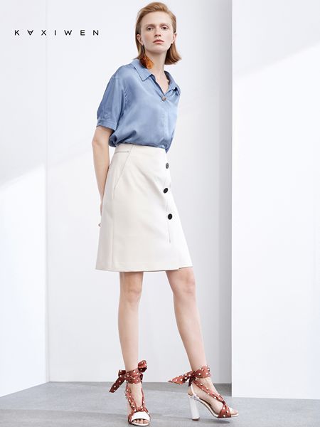 KAXIWEN佧茜文女装品牌2019春夏新款韩版a字白色半身裙