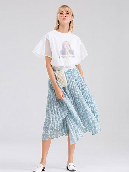 巴利女装品牌2019春夏新品百褶不规则中长半身裙