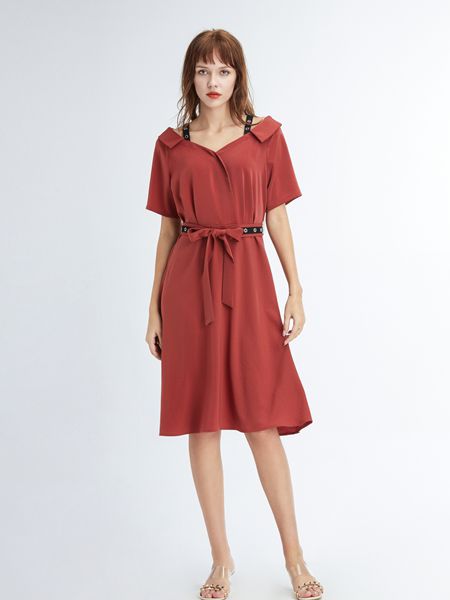 凡恩女装品牌2019春夏新款时尚拼色系带中长款打底裙