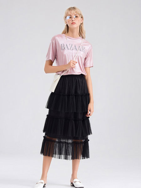 巴利女装品牌2019春夏字母纯色百搭圆领上衣短袖修身T恤潮