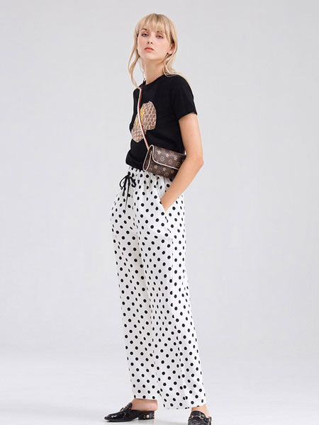 巴利女装品牌2019春夏新款宽松高腰休闲七分裤