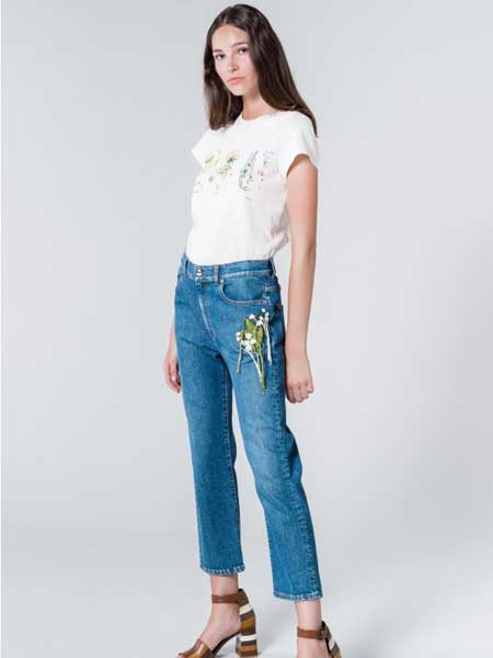 索尼亚·里基尔之索尼亚女装品牌2019春夏新款欧美时尚潮流绣片钉珠牛仔裤