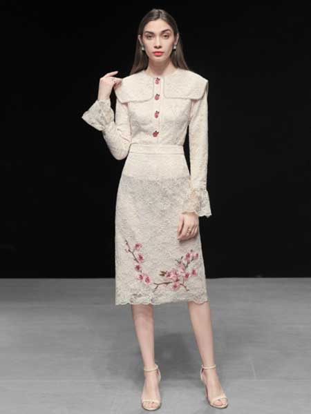 乔奈卡休闲品牌2019春季新款气质名媛两件套时尚蕾丝上衣长裙裙子套装
