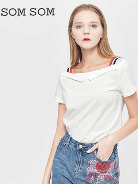 索玛女装品牌2019春夏新款通勤流行白色气质薄款拼接短袖休闲小衫