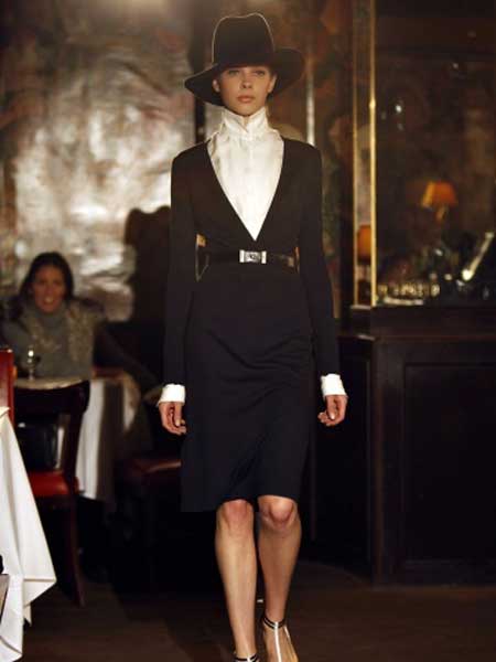 Bill Blass比尔·布拉斯女装品牌新款时尚性感深V领修身显瘦长袖短款连衣裙