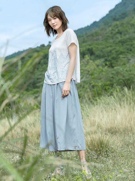 谷度女裝品牌2019春夏復(fù)古印花系帶長袖改良漢服百搭上衣