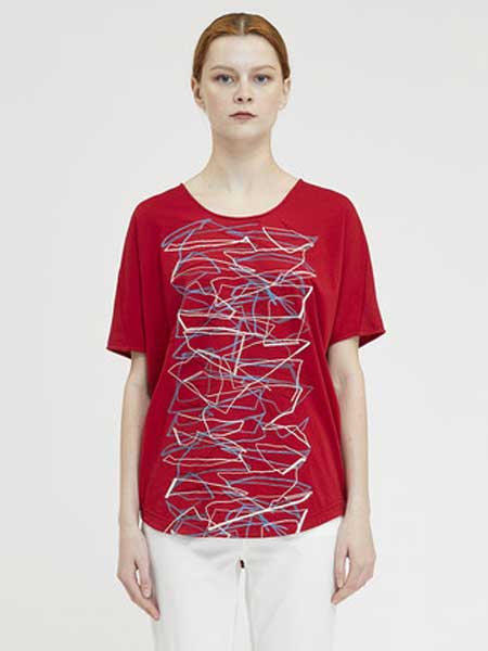 Decoster德诗女装品牌2019春夏新款抽象图案圆领T恤