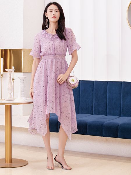 布根香女装品牌2019春夏新款韩版宽松不规则中长款波点裙
