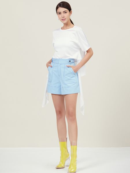 Ms.Leyna女装品牌2019春夏简约纯色针织短袖上衣