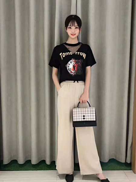DooBo女装品牌2019春夏新款百搭抽绳松紧腰时尚显瘦阔脚休闲裤