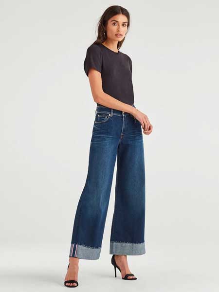 7 for all Mankind 女装品牌2019春夏新款百搭高腰卷边显瘦时尚牛仔阔腿裤