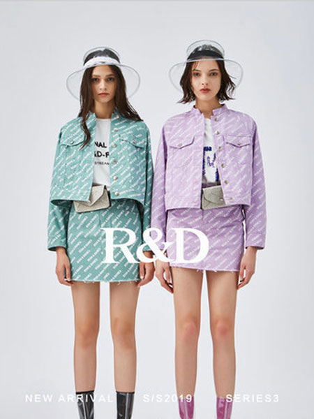 索典R&D女装品牌2019春夏韩版字母粉色印花破洞长袖牛仔外套上衣