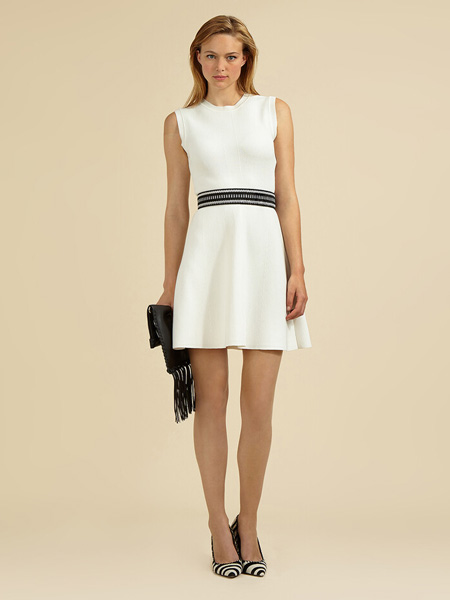 PAULE KA女装品牌2019春夏新款显瘦收腰时尚显白修身白色高腰连衣裙
