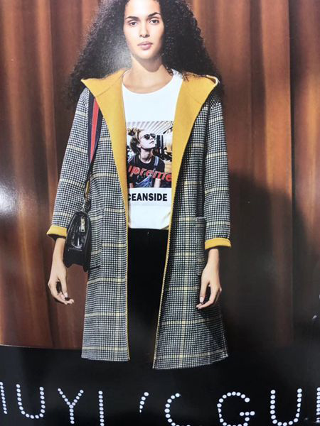艾格伊品女装品牌2019秋季新款韩版气质修身显瘦过膝格子风衣女中长款外套