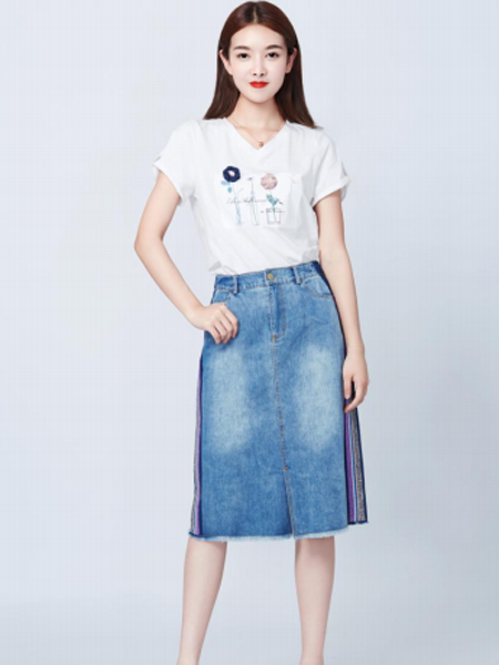 妍可唯女装品牌2019春夏新款牛仔裙韩版潮流时尚半身裙