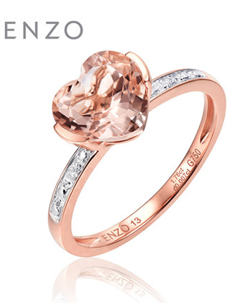 EnzoEnzo珠宝潮流饰品品牌2019春夏爱心形戒指18K玫瑰金群镶钻石戒指