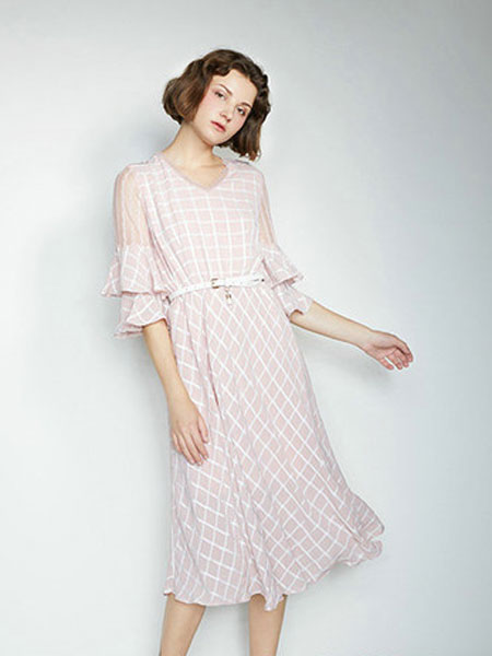 CAGZL(卡姿）女装品牌2019春夏款高腰系带淑女气质裙