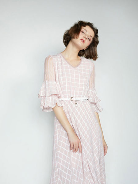 CAGZL(卡姿）女装品牌2019春夏新款格纹连衣裙中长款气质经典复古