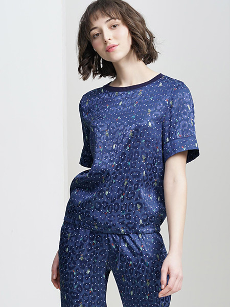 拉维妮娅女装品牌2019春夏新款休闲圆领套头上衣短袖T恤