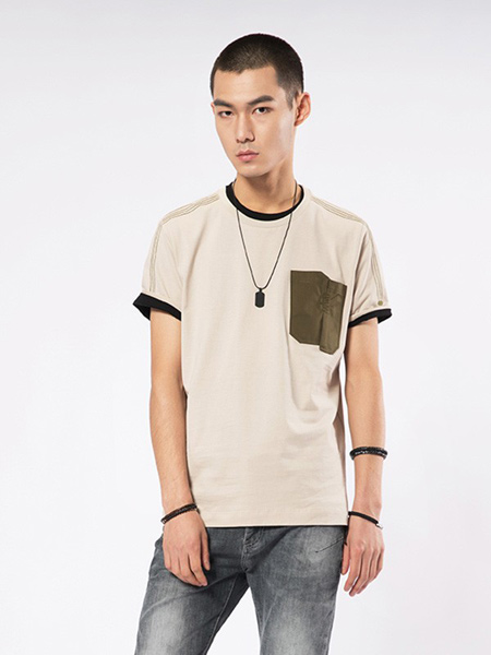 凯施迪 CAISEDI男装品牌2019春夏新款韩版潮流个性纯棉透气圆领休闲短袖t恤