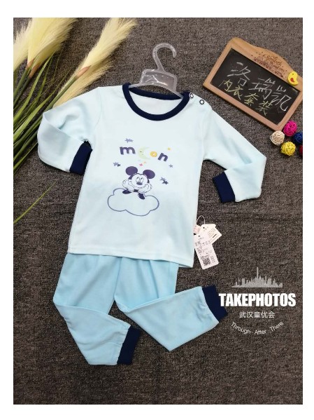 广州品牌童装家居服批发,洛瑞凯中小童A类棉秋衣秋裤套装走份