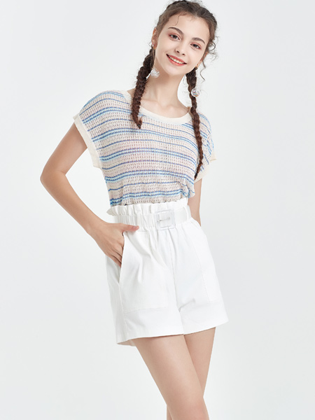 艾丽莎女装品牌2019春夏新款针织衫高腰短裤洋气休闲风两件套潮