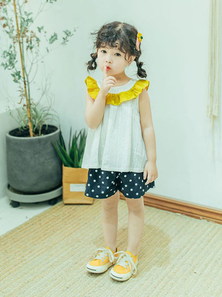 创印象童装品牌2019春夏娃娃领半身圆点裙两件套可爱洋气套装韩版