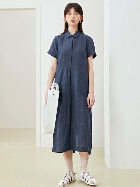 LESS女装品牌2019春夏新款简约宽松短袖苎麻衬衫裙