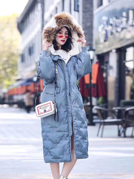 尚莱女装品牌2019秋冬新款韩版修身中长款显瘦时尚羽绒服外套