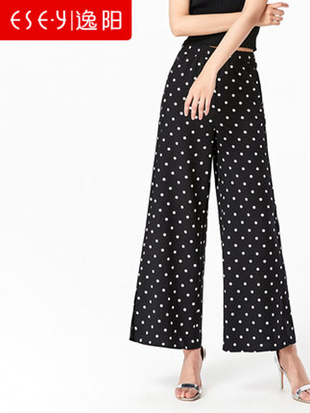 逸阳女装品牌2019春夏新款宽松显瘦休闲时尚波点九分阔腿裤