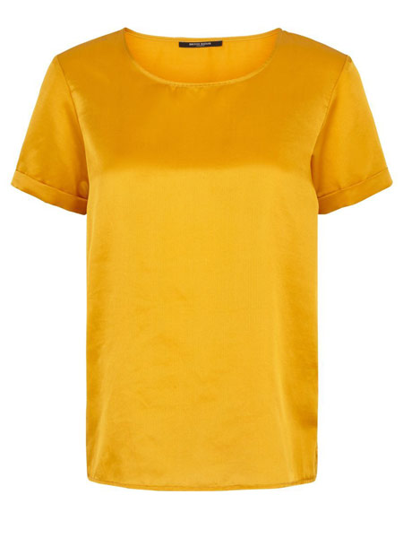 Bruuns Bazaar 女装品牌2019春夏新款黄色短袖薄款时尚圆领直筒套头针织衫上衣