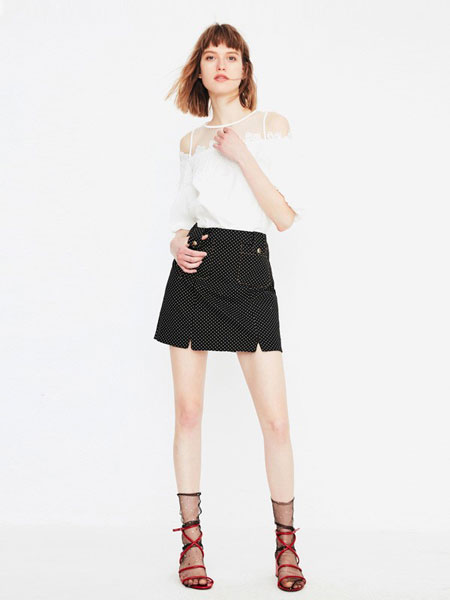 ONLY女装品牌2019春夏新款V领短袖中长款纯色连衣裙
