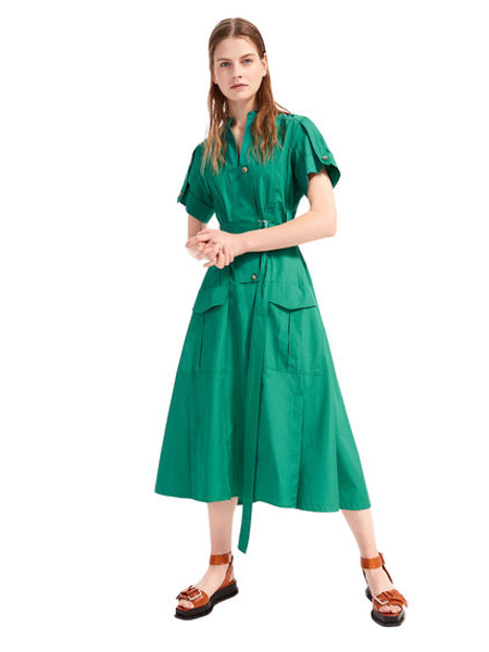 斯宝麦斯女装品牌2019春夏新款时尚圆领拼接短袖连衣裙