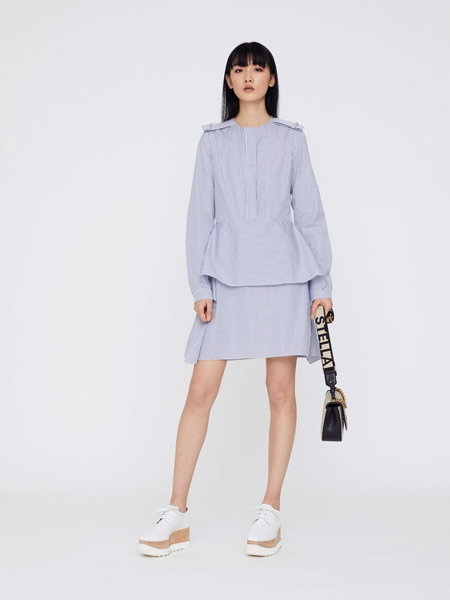丝黛拉·麦卡妮女装品牌2019春夏新款气质条纹排扣长袖连衣裙