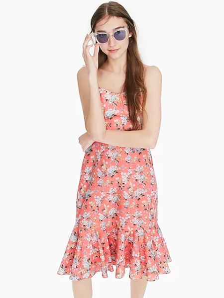 J.Crew女装品牌2019春夏新款时尚气质复古印花荷叶边吊带连衣裙