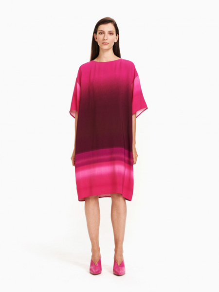 Marimekko女装品牌2019春夏新款大码圆领拼色休闲中长款宽松显瘦连衣裙