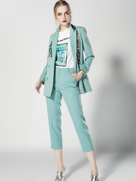 JA&EXUN女装品牌2019秋季新款时尚优雅修身高腰西裤两件套装