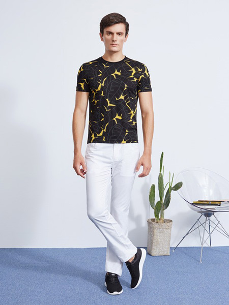 梵思诺VERSINO休闲品牌2019春夏新款圆领修身版针织休闲短袖T恤