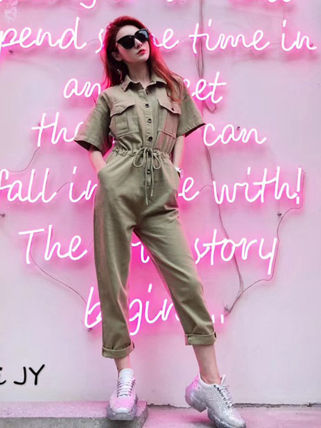 Aini JY女装品牌2019春夏新款时尚洋气宽松高腰显瘦连体裤