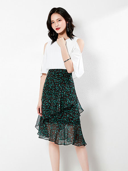 M+女装品牌2019春夏气质女神性感韩版女装印花雪纺半身裙