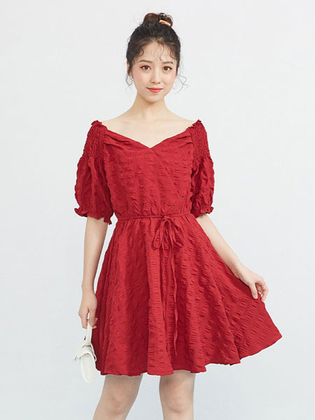 爱衣服女装品牌2019春夏新款韩版时尚气质V领连衣裙