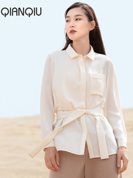 浅秋女装品牌2019秋季新款含腰带百搭休闲衬衣长袖衬衫