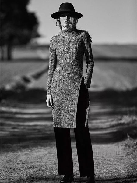 艾温蒂芬女装品牌2019秋季新款气质名媛修身显瘦中长款针织衫