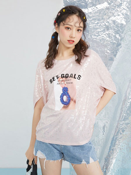 爱衣服女装品牌2019春夏新款韩版时尚宽松圆领印花学生蝙蝠袖T恤