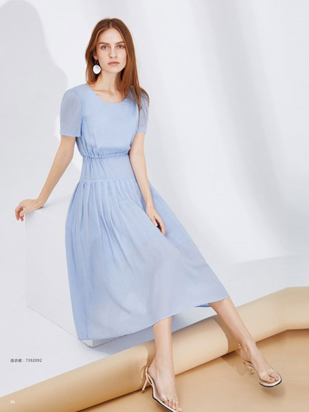 沙与沫女装品牌2019春夏复古典雅收腰方形领气质显瘦长款法式连衣裙