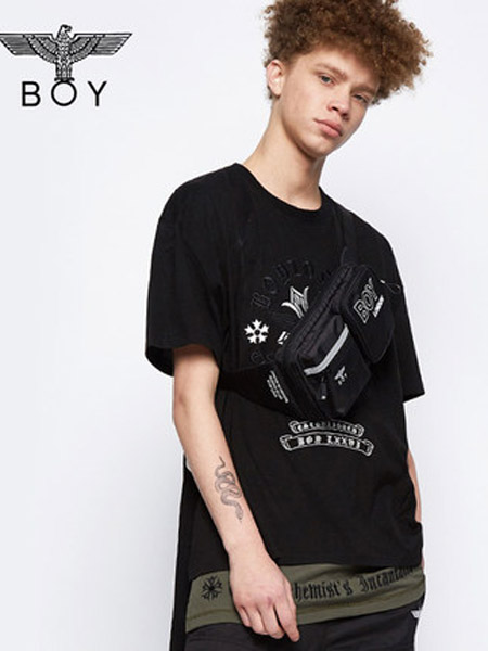 Boy London休闲品牌2019春夏新款纯棉侧身开叉飘带短袖上衣