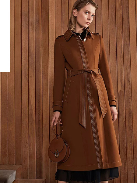 艾利欧女装品牌2019秋季新款优雅显瘦修身腰带长袖连衣裙