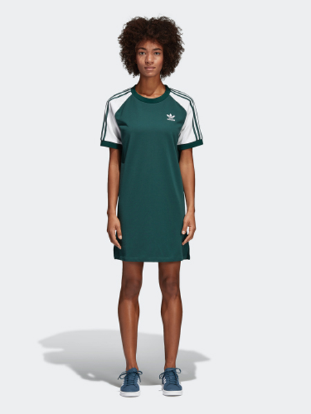 Adidas SLVR女装品牌2019春夏新款宽松休闲简约短袖中长款连衣裙